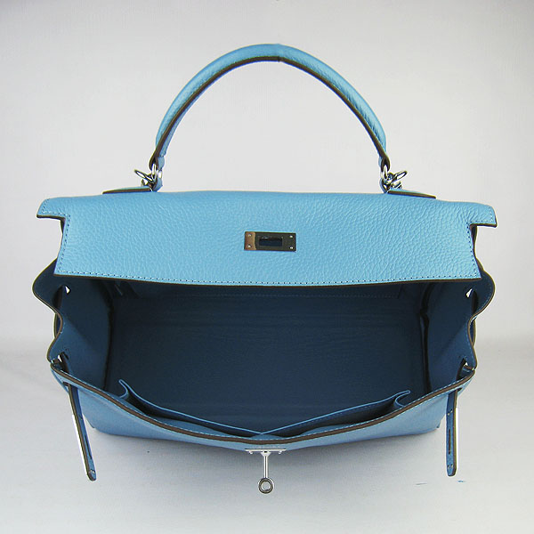 High Quality Hermes Kelly 35CM Togo Leather Bag Light Blue 6308